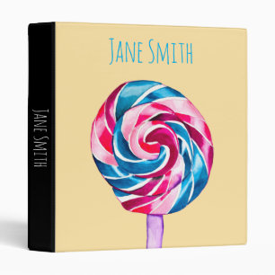 Colorful candy lollipop watercolor art binder