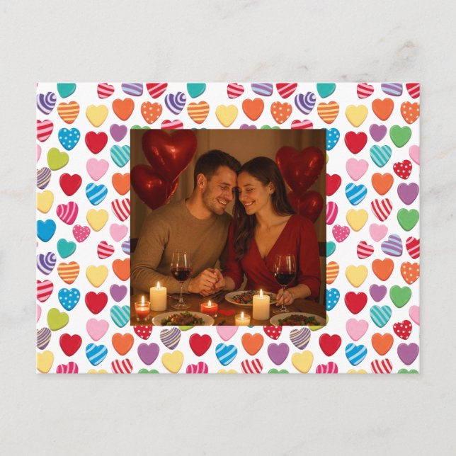colorful candy Valentine's day heart pattern  Holiday Postcard (Front)