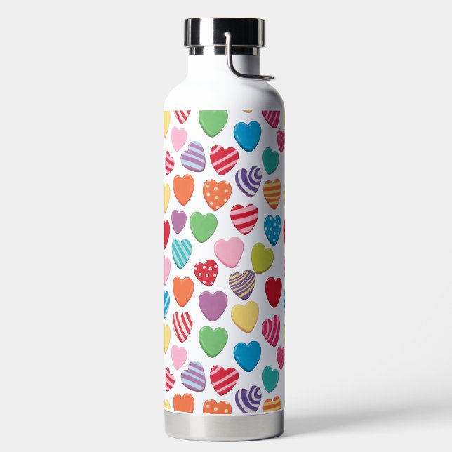 colorful candy Valentine's day heart pattern  Water Bottle (Left)