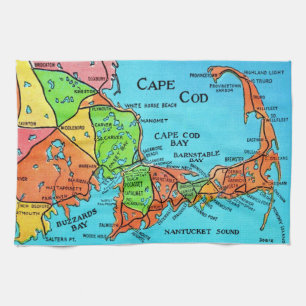 Colorful Cape Cod Map Kitchen Towel