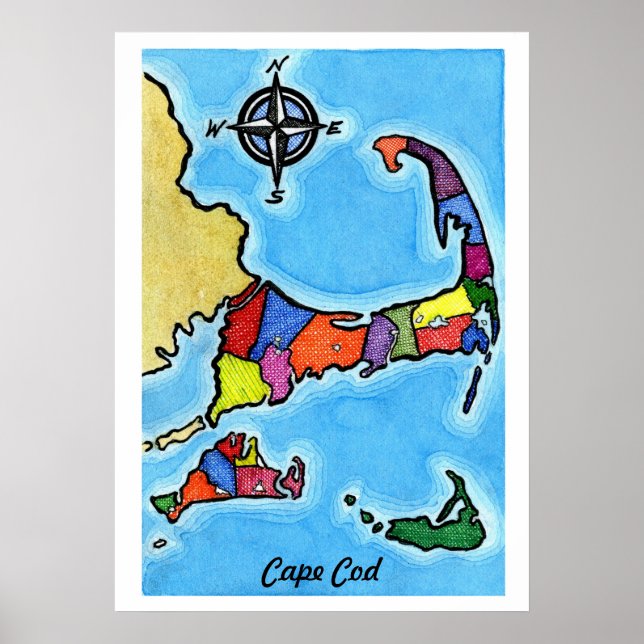 Colorful Cape Cod Map Poster (Front)