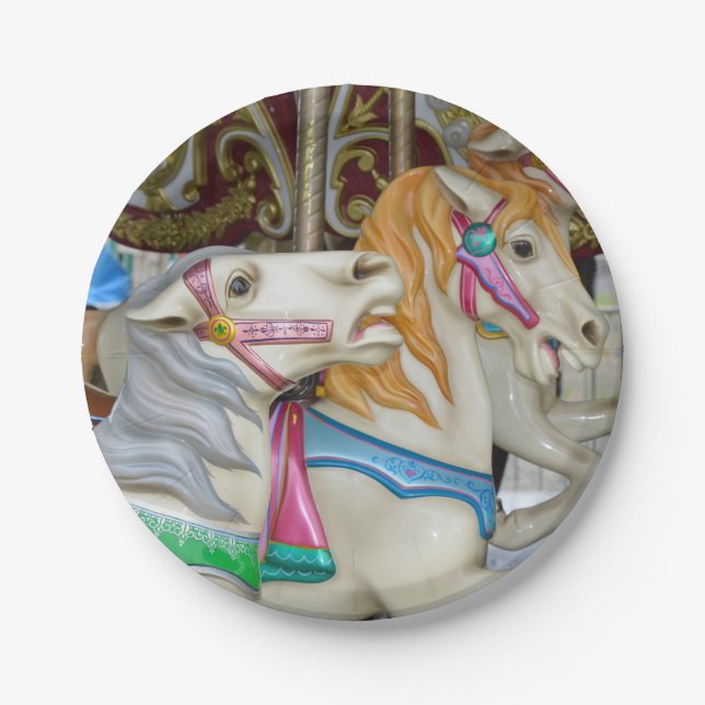 Colorful carousel horses paper plate (Front)