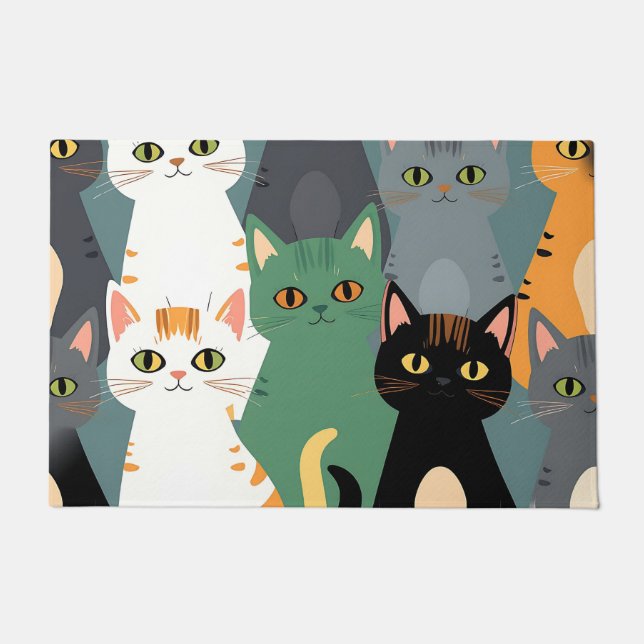 Colorful Cartoon Cat Crowd Pattern Doormat (Front)