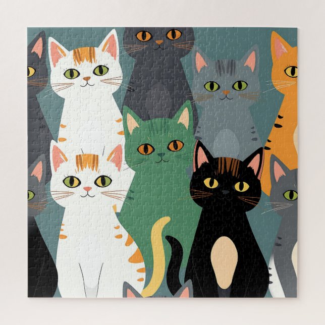 Colorful Cartoon Cat Crowd Pattern Jigsaw Puzzle (Vertical)