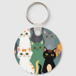 Colorful Cartoon Cat Crowd Pattern Keychain