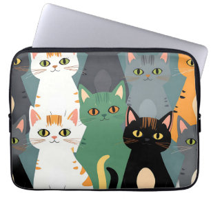 Colorful Cartoon Cat Crowd Pattern Laptop Sleeve