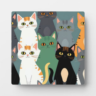 Colorful Cartoon Cat Crowd Pattern Plaque