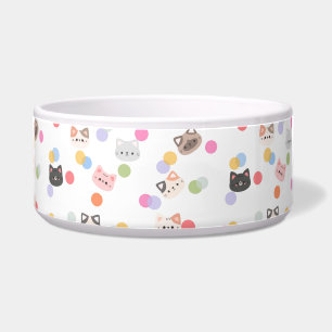 Colorful Cartoon Cat Faces with Whimsical Dots