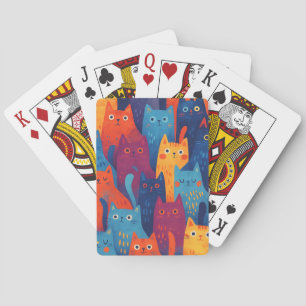 Colorful Cartoon Cat Pattern   Cute Whimsical Cat  Playing Cards