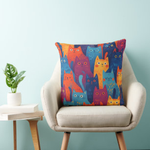 Colorful Cartoon Cat Pattern Throw Pillow Cute