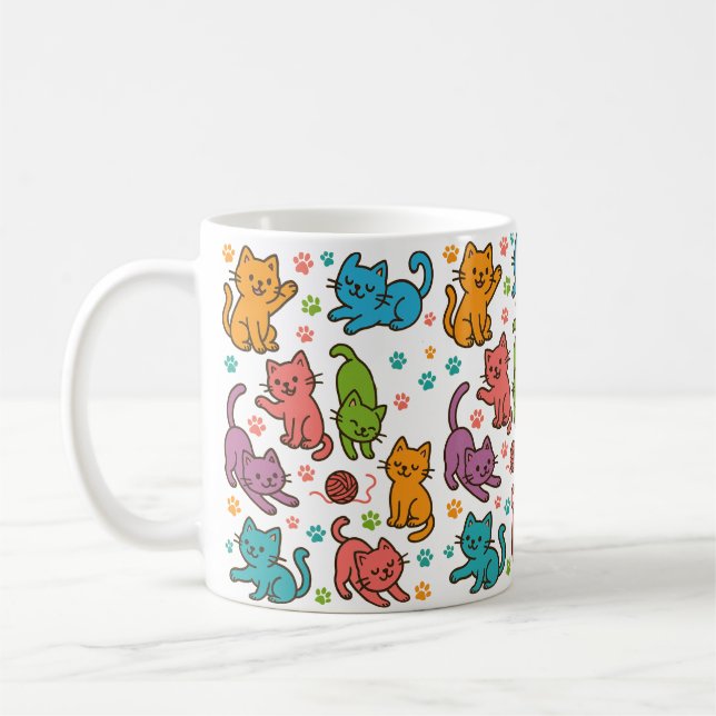 Colorful Cartoon Cats Pattern Mug – Cute Cat Lover (Gauche)