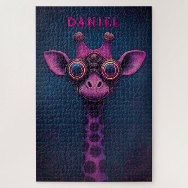 Colorful Cartoon Giraffe with Steampunk Goggles Jigsaw Puzzle (Vertical)