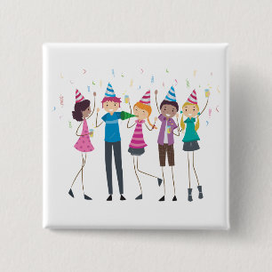 Colorful Cartoon Kids Party Celebration 2 Inch Square Button
