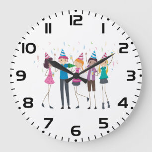 Colorful Cartoon Kids Party Celebration Large Clock