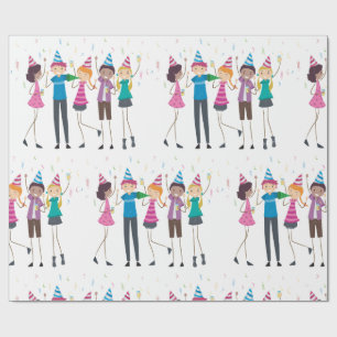 Colorful Cartoon Kids Party Celebration Wrapping Paper