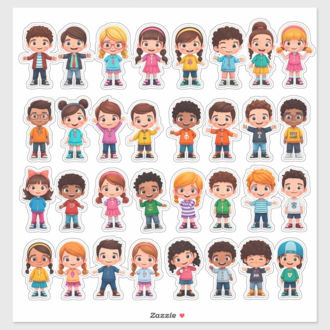 Colorful Cartoon Kids Stickers (Feuille)