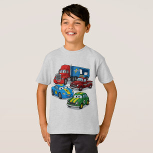 Colorful Cartoon Trucks and Cars Boys' T-Shirt