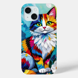 Colorful Cat and Butterfly iPhone 15 Case