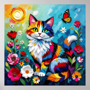 Colorful Cat and Butterfly Poster