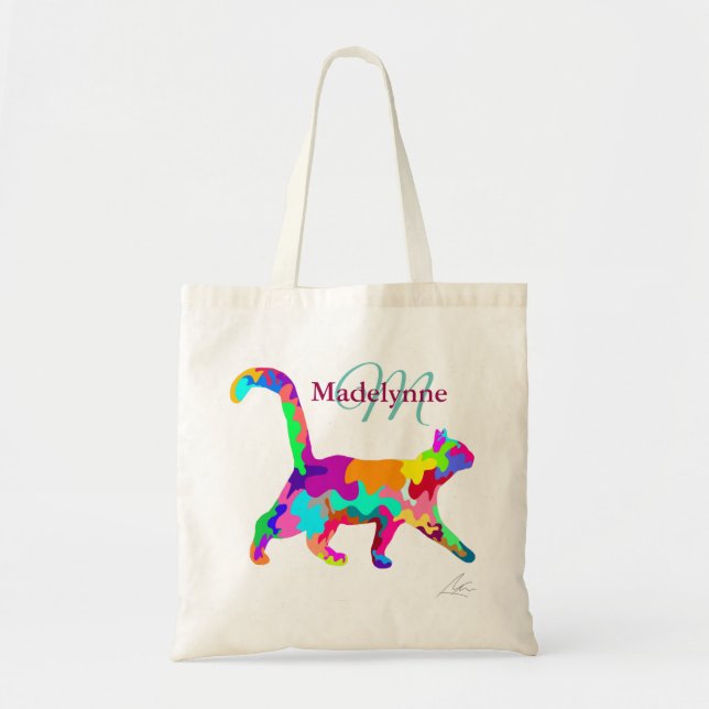 Colorful Cat Art Modern Tote Bag (Front)