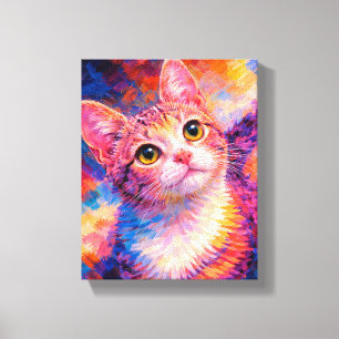 Colorful Cat Art Print   Vibrant Kitten Painting