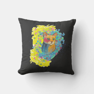 colorful cat drawing throw pillow