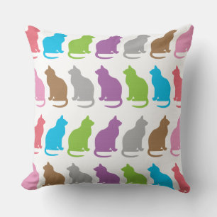 Colorful cat pattern throw pillow