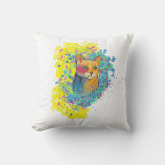 colorful cat throw pillow