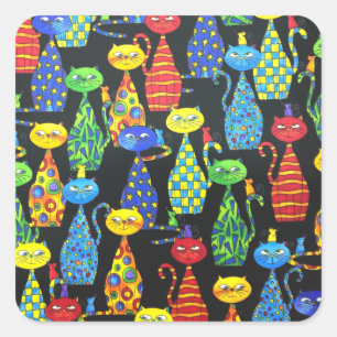 Colorful Cats and Mice Square Sticker