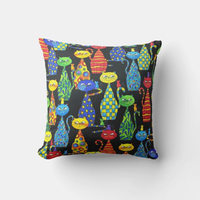 Colorful Cats and Mice Throw Pillow (Front)