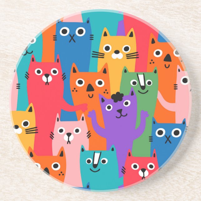 Colorful cats pattern coaster (Front)