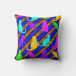 Colorful Cats stripes and polkadots Animal art Throw Pillow