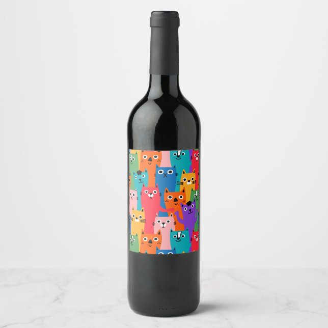 colorful cats wine label (Front)