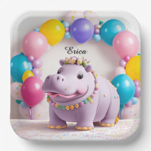 Colorful Celebration with Adorable Hippo Paper Plate