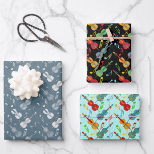 Colorful Cello Music Notes Envelopper les feuilles