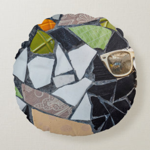 Colorful ceramic mosaic floor or wall. Creative re Round Pillow