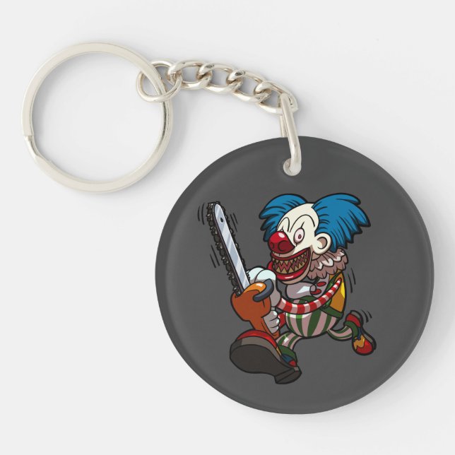 Colorful Chainsaw Clown Halloween Horror Cartoon Keychain (Front)