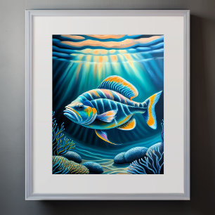 Colorful Chalk Drawing Reef Fish Poster