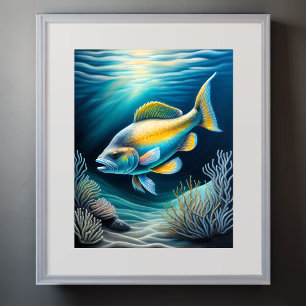 Colorful Chalk Drawing Reef Fish Poster