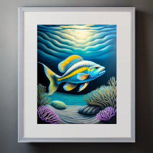 Colorful Chalk Drawing Reef Fish Poster