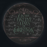 Colorful Chalkboard Christmas Calligraphy Chalk Paper Plate<br><div class="desc">Fashionable and fun chalkboard look. It will make people break out in song…. "Five Gold Rings…" (Just don't let them sing with their mouths full - chuckle) Perfectly classy and classic holiday background for your delicious meal. This design is also featured on many other items - from cards to t-shirts,...</div>