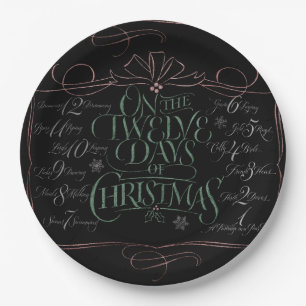 Colorful Chalkboard Christmas Calligraphy Chalk Paper Plate