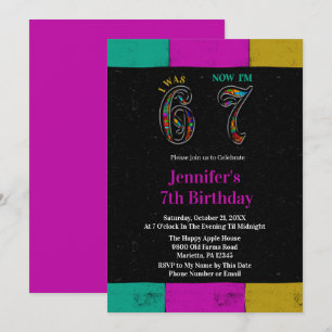 Colorful Chalkboard Kid 7th Birthday Was 6 Now 7   Invitation
