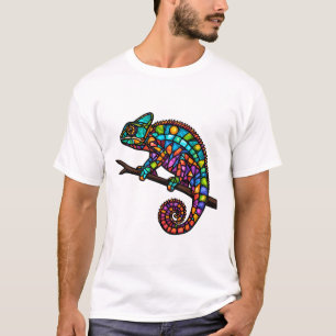 Colorful Chameleon in Mosaic Crystal Style T-Shirt