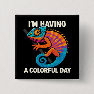 Colorful Chameleon Lizard Life Rainbow Reptile 2 Inch Square Button