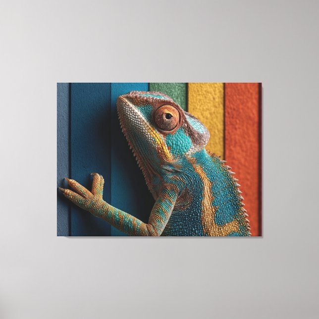 Colorful Chameleon on Rainbow Background Canvas Print (Front)