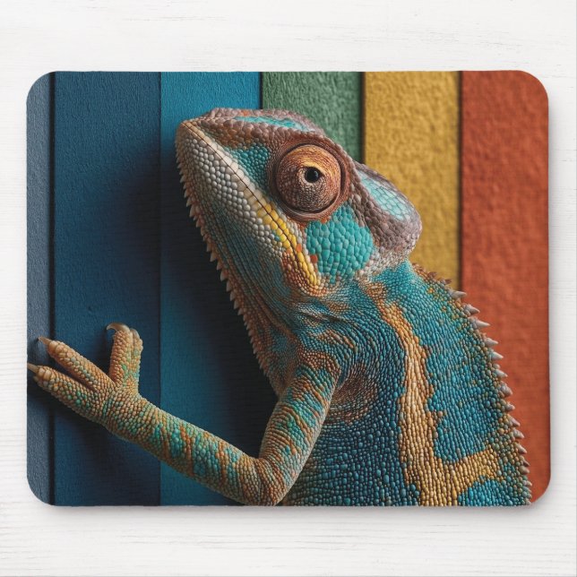 Colorful Chameleon on Rainbow Background Mouse Pad (Front)