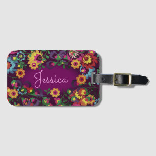 Colorful Chaotic Floral Pattern Personalised Luggage Tag