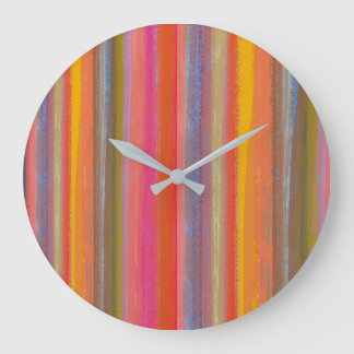 Colorful Charcoal Boho Stripes Large Clock
