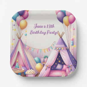 Colorful Charming Teepee Birthday Sleepover Party Paper Plate